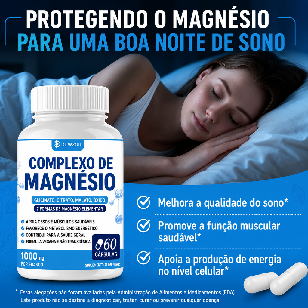 Complexo de Magnésio Premium – Glicinato, Citrato, Malato e Óxido | Suporte para Músculos, Ossos e Bem-Estar Digestivo | Vegano e Sem Transgênicos – 60 Cápsulas